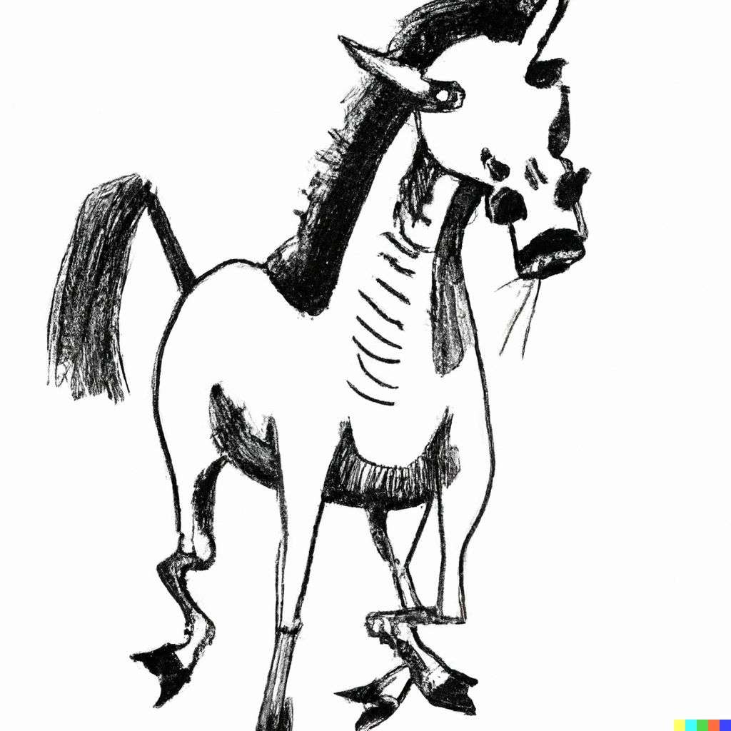 a horse, pen and ink caricature